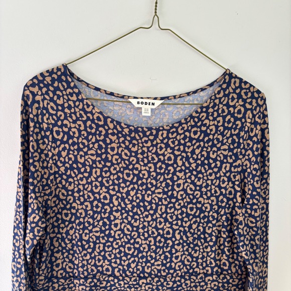 Boden Abigail Dress Navy Leopard Print Long Sleeve Stretchy Jersey Size 14 US - Picture 2 of 8